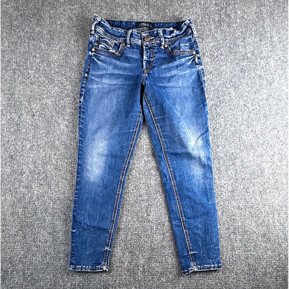 Silver Jeans Co. Suki Skinny Crop Jeans Womens 30 Blue Medium Wash Mid Rise